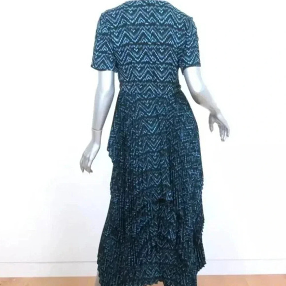 A.L.C. Kylia 100% Silk Blue Black Abstract Pleated Maxi Dress Size 4 - Picture 10 of 13